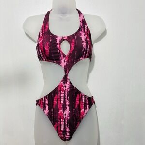 Luxe Palm‎ women's cut-out halter neck one piece Sz 4 cheeky resort tropical